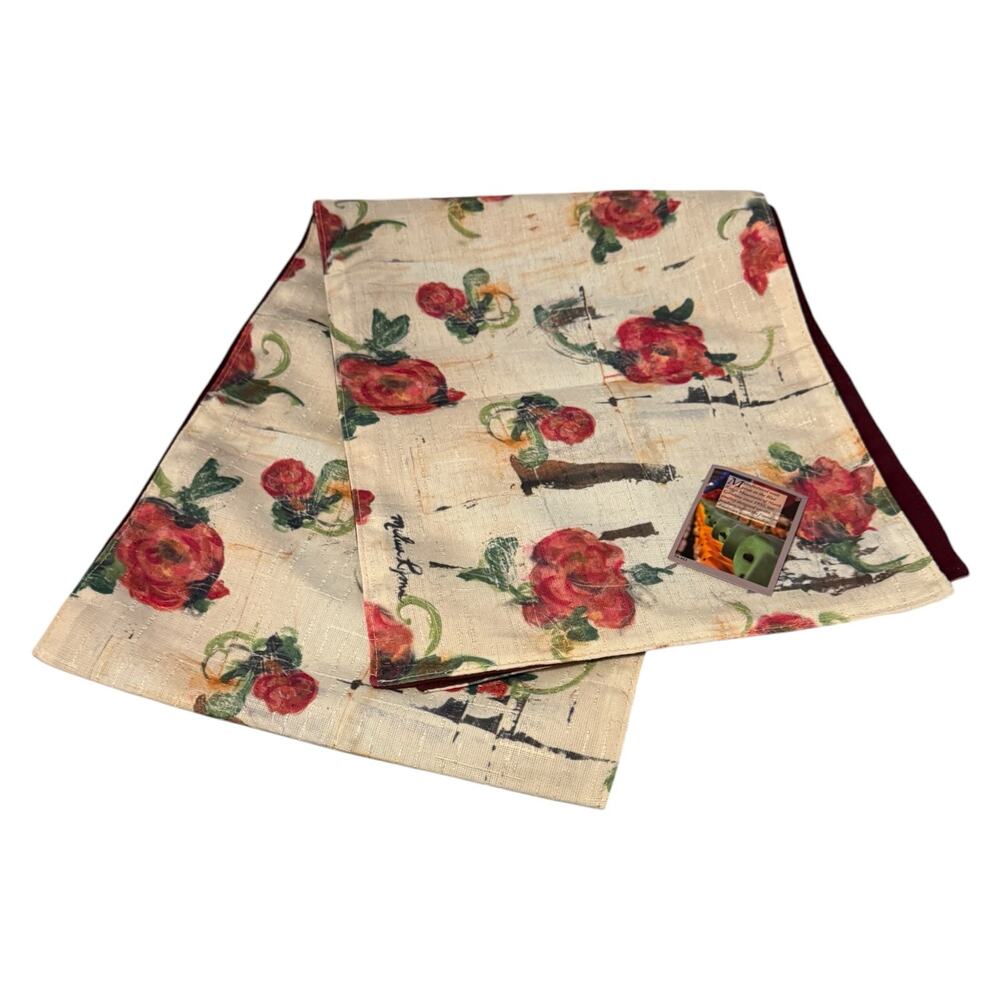 MCM Floral Fusion Table Runner Lined Melissa Lyons Red Rose White 72" 13x72" NWT